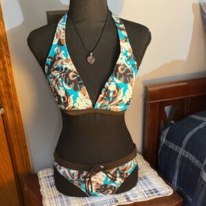 Xhilaration Blue and Brown Patterned Bikini